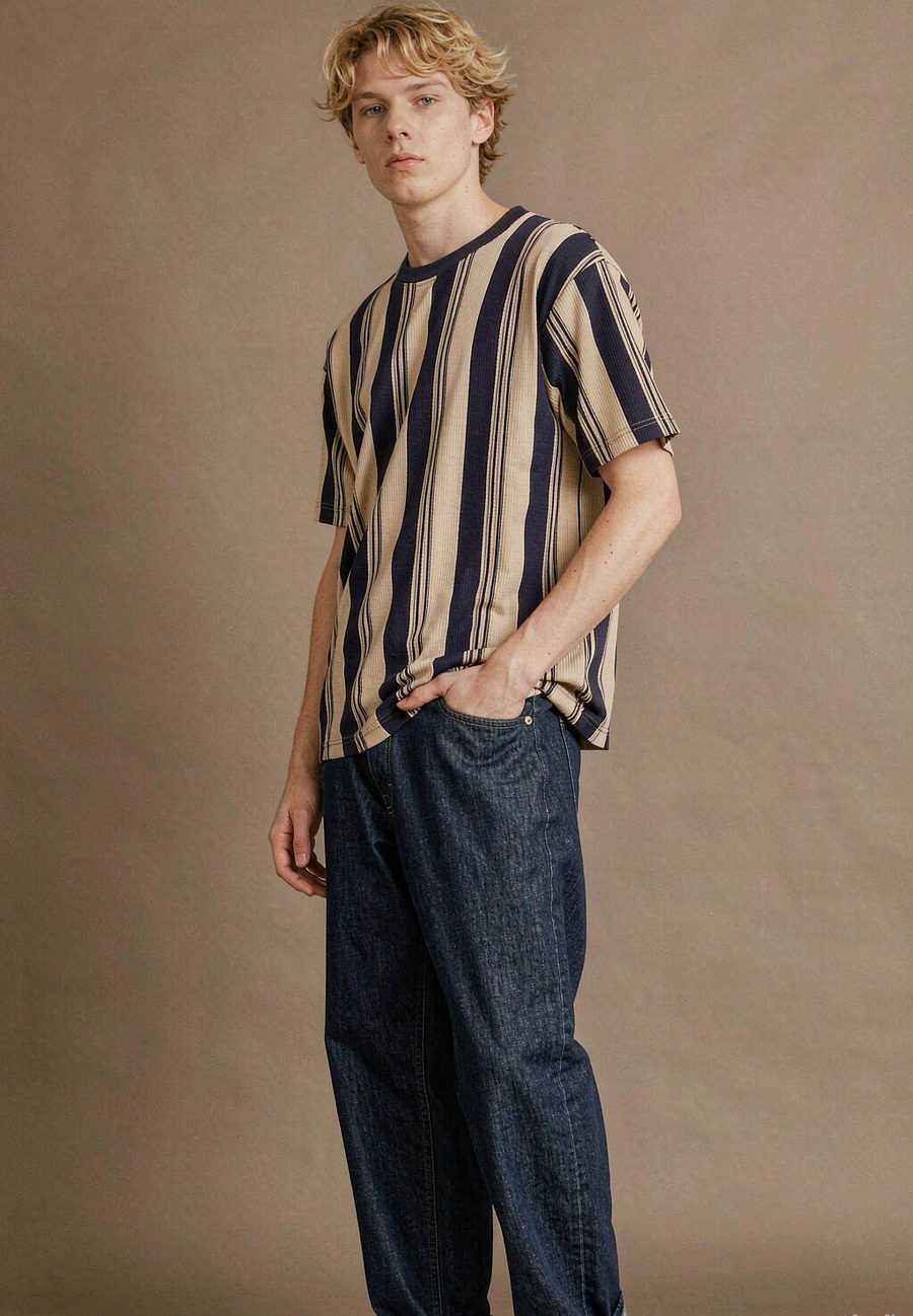 "Coastal" Stripe Tee in Ecru / Navy - Ecru / Navy